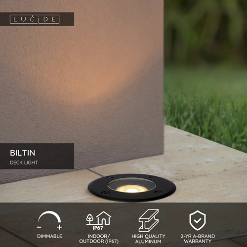 Lucide BILTIN - Deck light Indoor/Outdoor - Ø 10,8 cm - 1xGU10 - IP67 - Black - USP